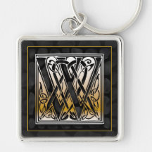 W Initial "Celtic Black Stone" Key Chain