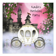 Wagen-rosa Rosen-Prinzessin Birthday Party Individuelle Ankündigskarten
