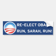 Wählen Sie Obama wieder.  Lauf, Sarah, Lauf! Autoaufkleber