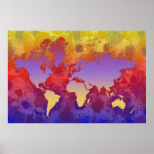 Watercolor spritzt Weltkarte auf Leinwand Poster