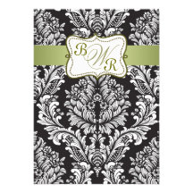 Wedding Damastschwarz-, weiße und Grüne Monogramme Personalisierte Ankündigungskarten