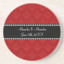 Wedding favors red damask coasters