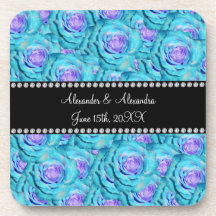 Wedding favors Turquoise roses Drink Coaster