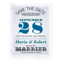 wedding Save the Date blaue Vintage Postkarten