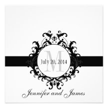 Wedding Schwarzweiss-Monogramm Save the Date Ankündigungskarten