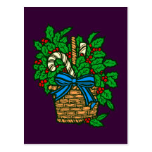 Weihnachten Christmas Korb Stechpalme basket holly Postkarten