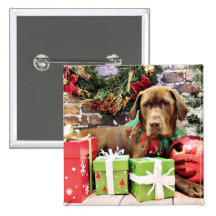 Weihnachten - Schokolade Labrador - Zena Anstecknadelbutton