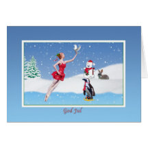 Weihnachten, Schwede, Gott Jul, Ballerina, Schnee Karten