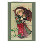 Weihnachtsmädchen mit Welpen Grußkarte