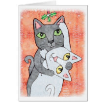Weihnachtsmistelzweig-Katzen-Karte