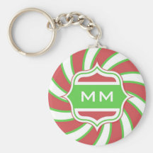 Weihnachtsmonogramm-Retro gewundenes grünes Rot Schlüsselbänder