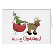 Weihnachtsren, -Pferdeschlitten und -baum Grußkarte