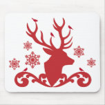 Weihnachtsrotwildkopf mit Vogelschneeflocken Mousepads