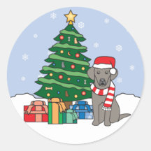 Weimaraner und Weihnachtsbaum Runder Sticker