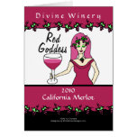 Wein-Göttin-rotes Göttin-Imitat-Wein-Aufkleber-Pla Grußkarte