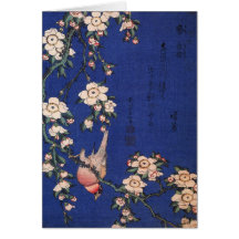 Weinende Kirsche und Bullfinch, Hokusai Grußkarten