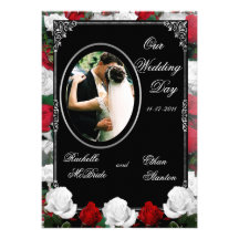 Weiß u. Rote Rosen, die Foto-Einladungs-12x18 Wedd