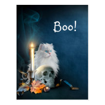 Weiße Halloween-Katze Postkarten