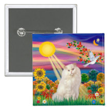 Weiße persische Katze - Herbst Sun Anstecknadelbutton