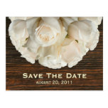 Weiße Rosen u. Barnwood Save the Date Postkarte