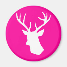 Weiße Rotwild-Kopf-Silhouette - heißes Rosa Kühlschrankmagnet