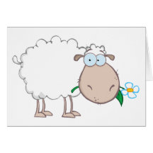 Weiße Schaf-Cartoon-Charakter, der eine Blume isst Grußkarte
