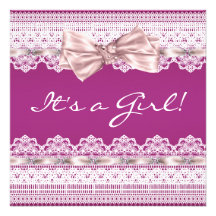 Weiße Spitze-Rosa-Band-Pink-Mädchen-Babyparty Ankündigungen