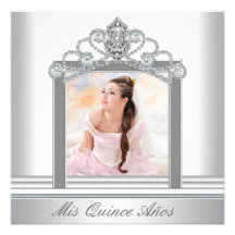 Weiße Tiara-weißer Foto-Bonbon Quinceanera Ankündigungskarten
