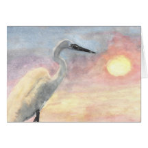 Weißer Vogel am Strandsonnenuntergang Karte