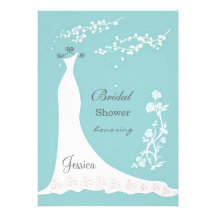 Weißes Hochzeitskleid auf Aquamarine Brautparty Ankündigungen