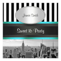 Weißes Strp aquamarines P Party NYC Skyline BW Sch Individuelle Ankündigung