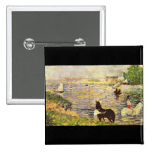 Weißes und schwarzes Pferd im Fluss durch Seurat Button