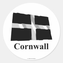 Wellenartig bewegende Flagge Cornwalls mit Namen Runde Aufkleber