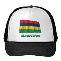 Wellenartig bewegende Flagge Mauritius mit Namen Trucker Mütze