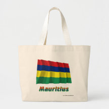 Wellenartig bewegende Flagge Mauritius mit Namen Leinentasche