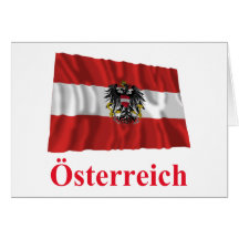 Wellenartig bewegende Flagge Österreichs mit Namen Karte