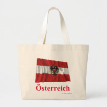 Wellenartig bewegende Flagge Österreichs mit Namen Leinentaschen