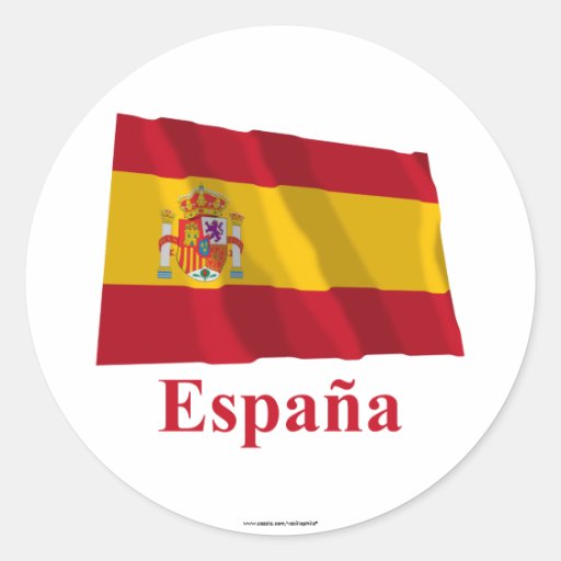 Wellenartig bewegende Flagge Spaniens mit Namen au Runde Aufkleber