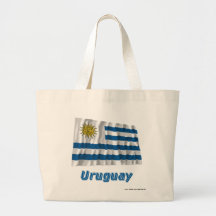Wellenartig bewegende Flagge Uruguays mit Namen Leinentaschen