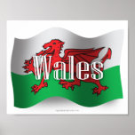 Wellenartig bewegende Flagge Wales Plakatdruck