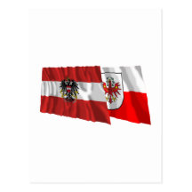 Wellenartig bewegende Flaggen Österreichs u. Tirol Postkarten
