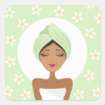 Wellness-Centersalonaufkleber mit Frau und Plumeri