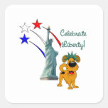 Welpe mit Dame Liberty und Feuerwerke Sticker