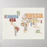 Weltkarte in den Wörtern Plakate