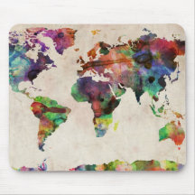 Weltkarte-städtisches Aquarell Mauspads