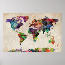 Weltkarte-städtisches Aquarell Posterdrucke