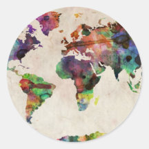 Weltkarte-städtisches Aquarell Runder Sticker