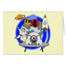 Weltraum-4. Geburtstags-T-Shirts und Geschenke Grußkarten