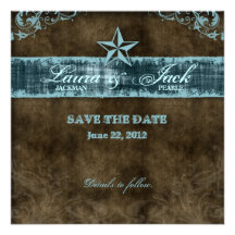 Western-Vintage Save the Date Karten-blauer Stern Individuelle Einladungen