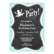 White Frog on Baby Blue Circles Personalized Invitation